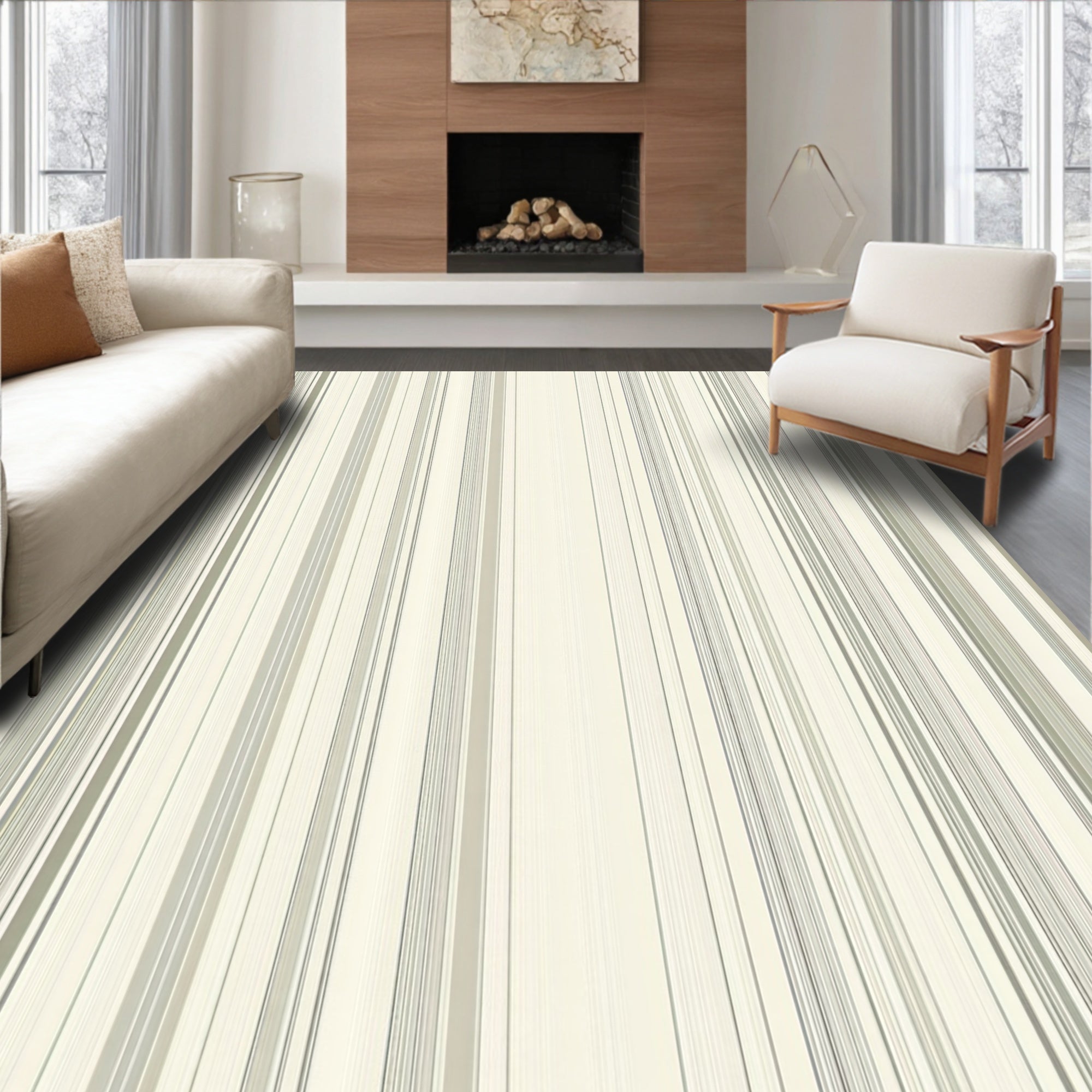 Subtle Stripe Patterned Contemporary Rug