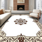 Cream Brown Floral Medallion Border Rug