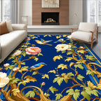 Floral Birds on Blue Background Rug
