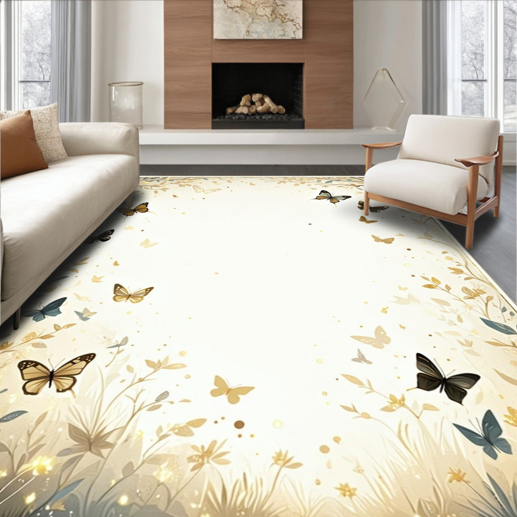 Golden Butterfly Garden Nature Design Rug