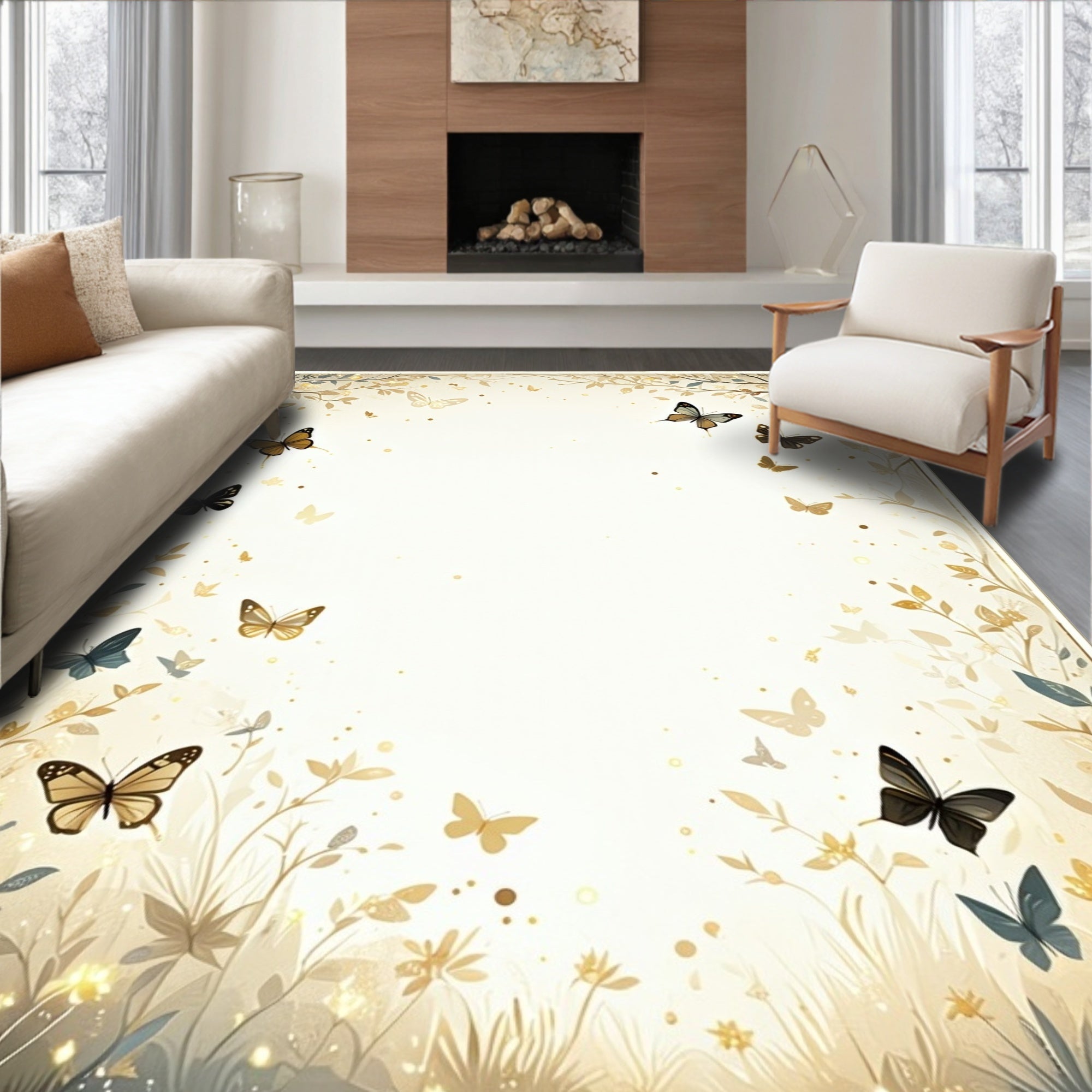 Golden Butterfly Garden Nature Design Rug
