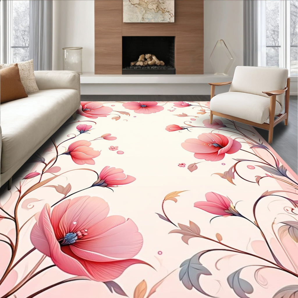 Pink Floral Swirls Garden Pattern Rug