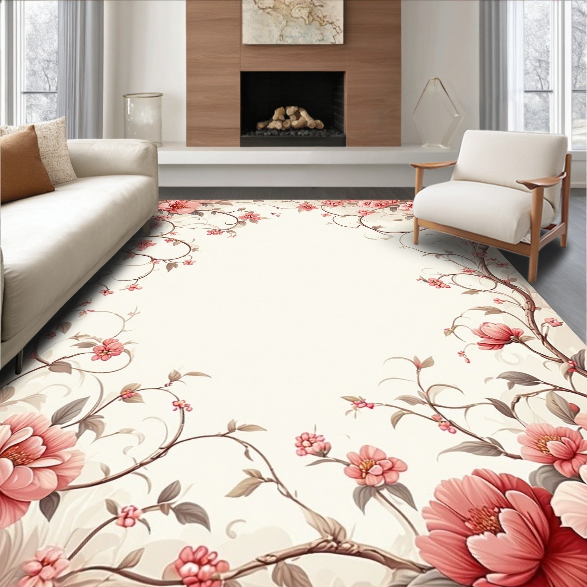 Pink Blossom Vines Pattern Rug