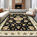 Classic Floral Motif Black Golden Rug