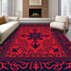 Red And Navy Scrollwork Mandala Pattern Rug