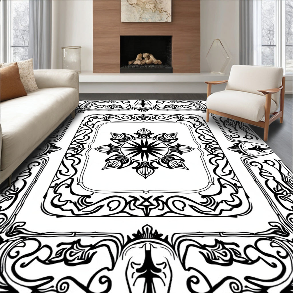 Elegant Abstract Floral Scrollwork Design Rug
