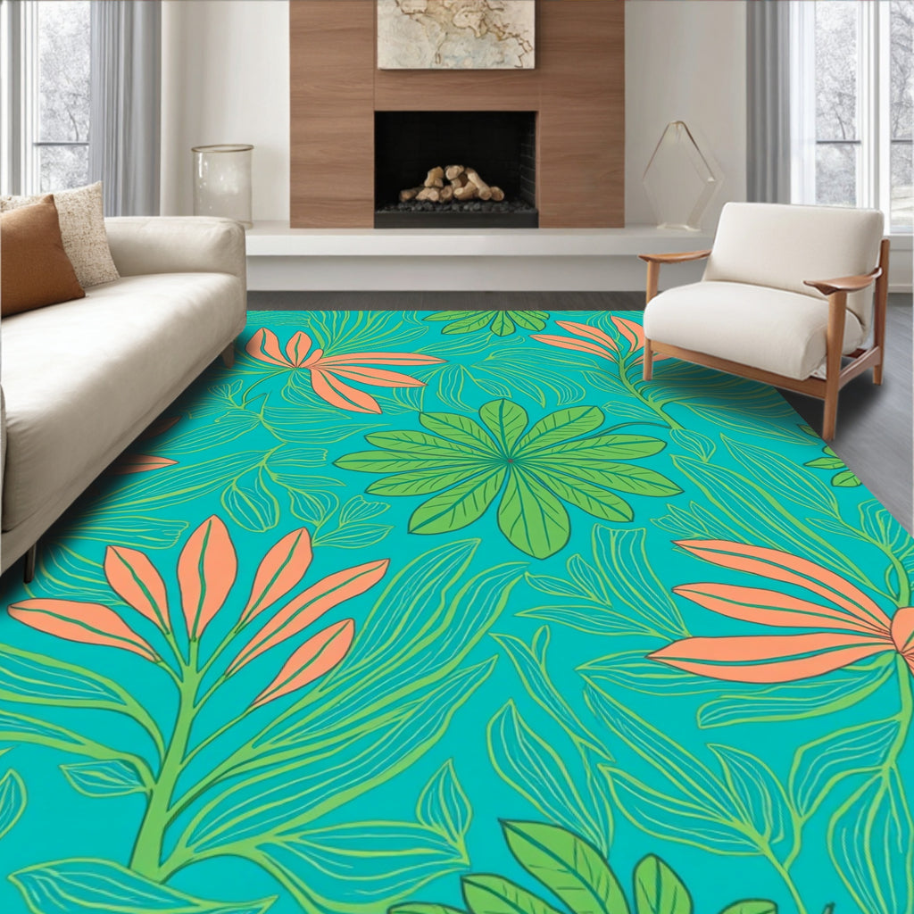 Tropical Floral Leaf Pattern Rug