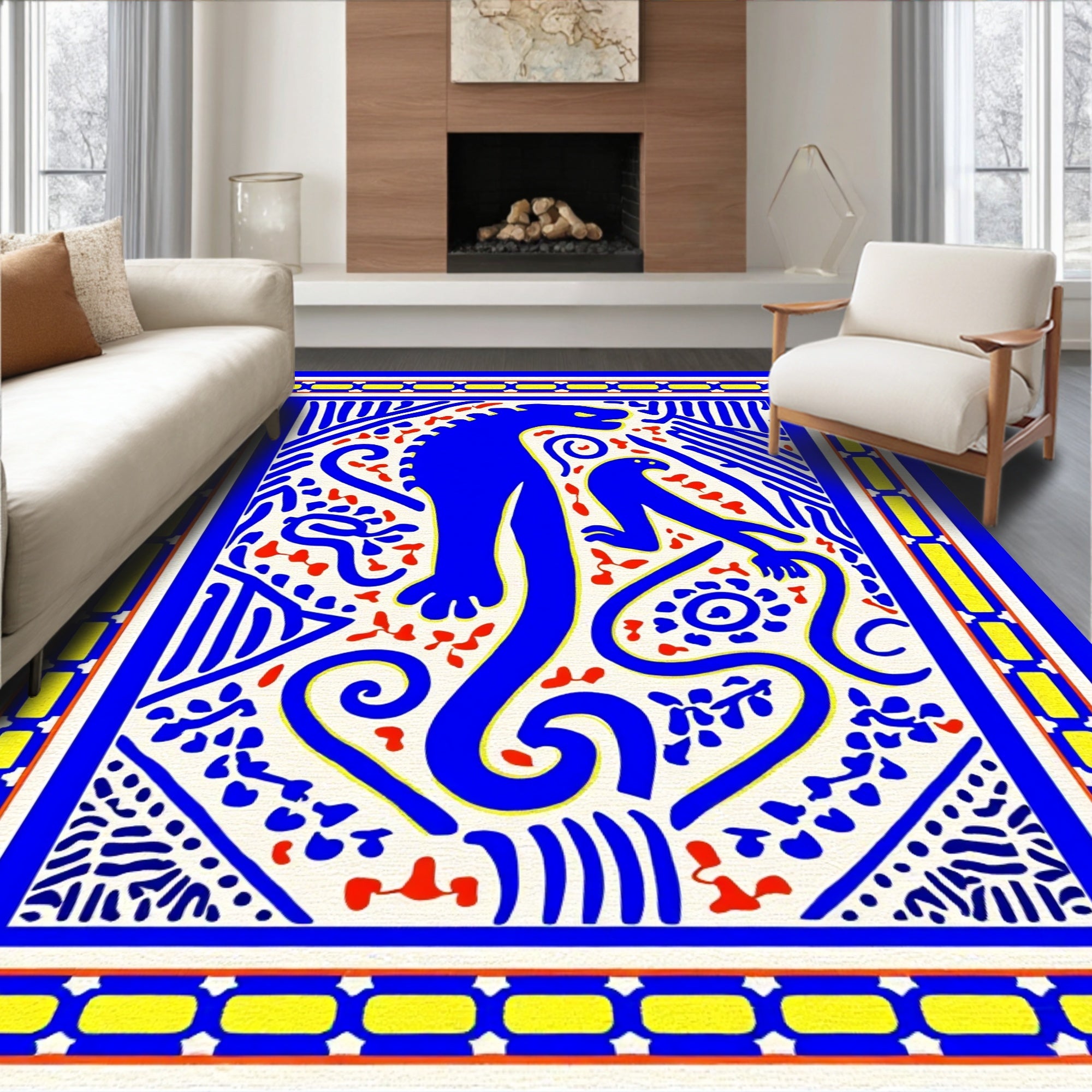Blue Beast Bird Bold Design Rug