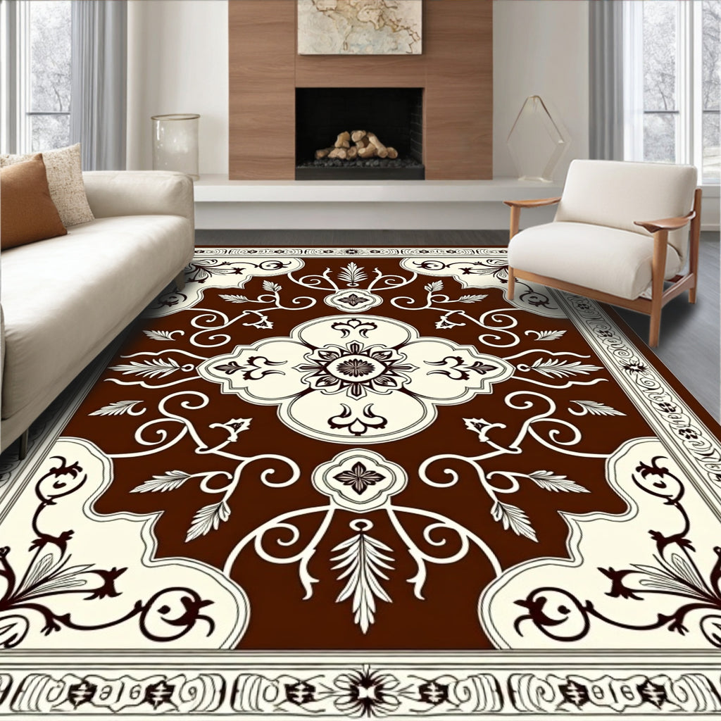 Rich Brown and Cream Floral Medallion Rug