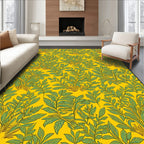 Tonal Yellow Green Leafy Pattern Rug