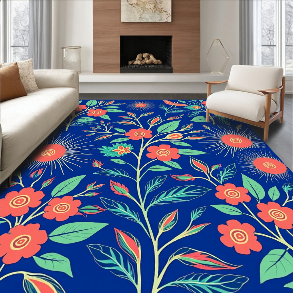 Coral Flower and Leaf Pattern Rug