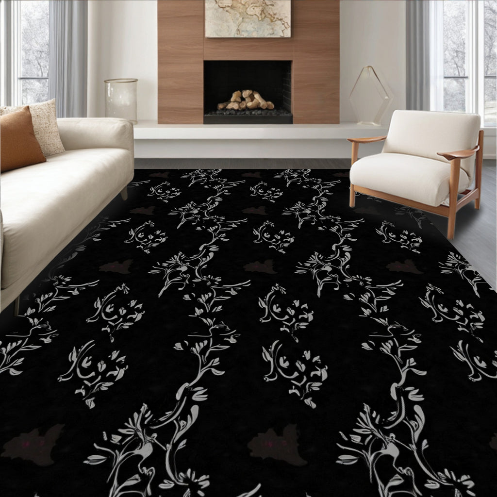 Elegant Gray Floral Vine Pattern Rug