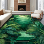Lush Emerald Jungle Tropical Design Rug