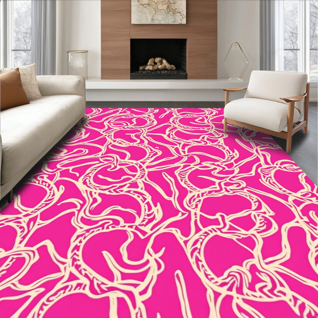 Hot Pink Abstract Ribbon Pattern Rug