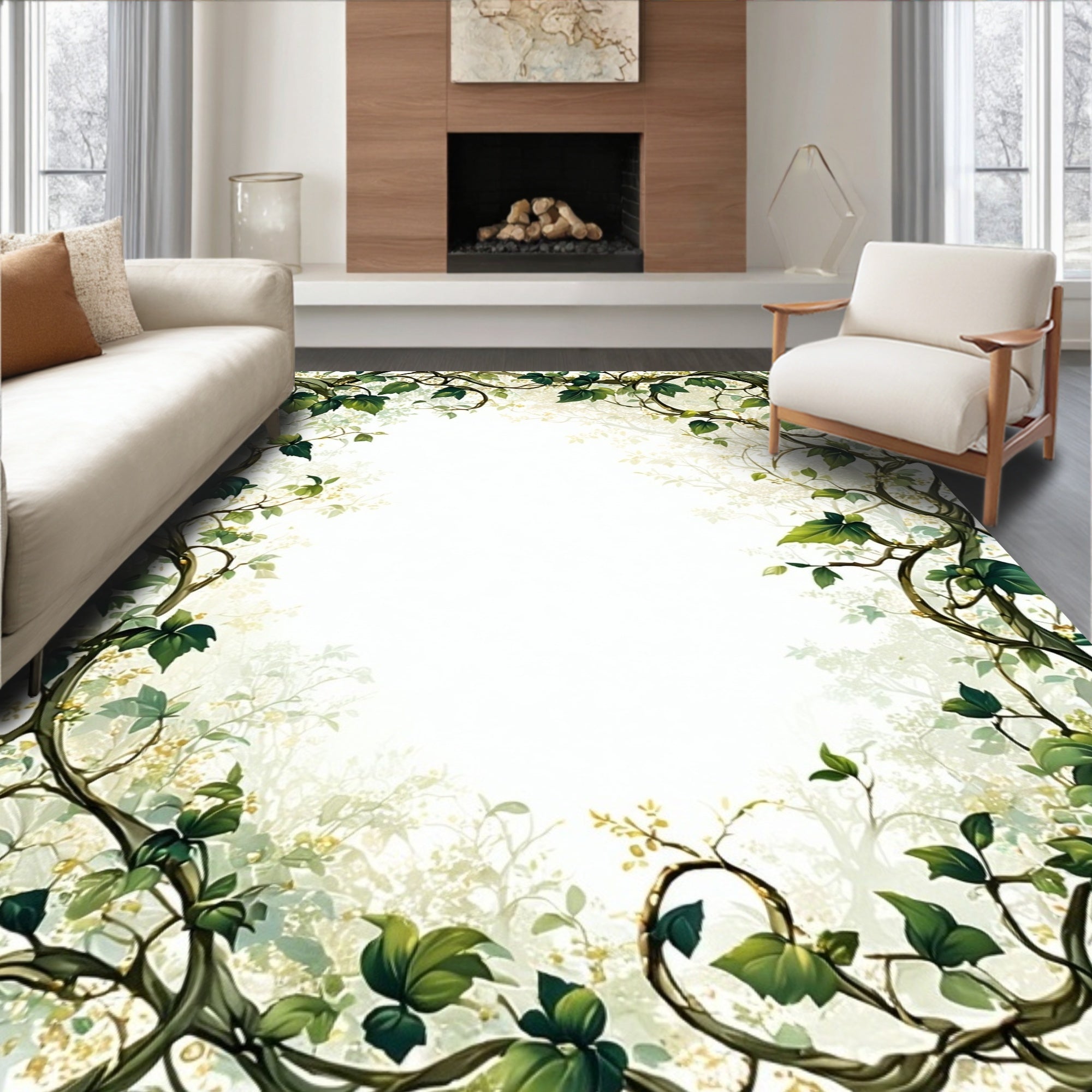 Vine And Leaf Border Design Rug