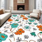 Playful Floral Pattern With Orange And Teal Rug