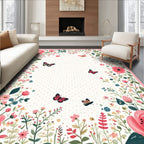 Whimsical Floral Butterfly Polka Dot Design Rug