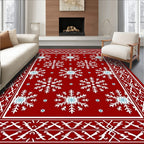 Red Snowflake Festive Border Rug