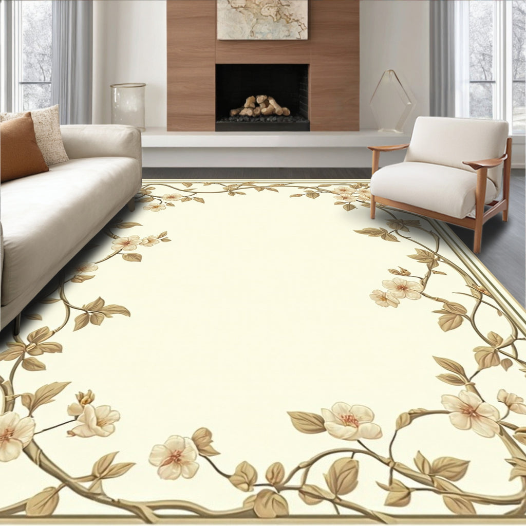 Delicate Floral Vine Border Design Rug