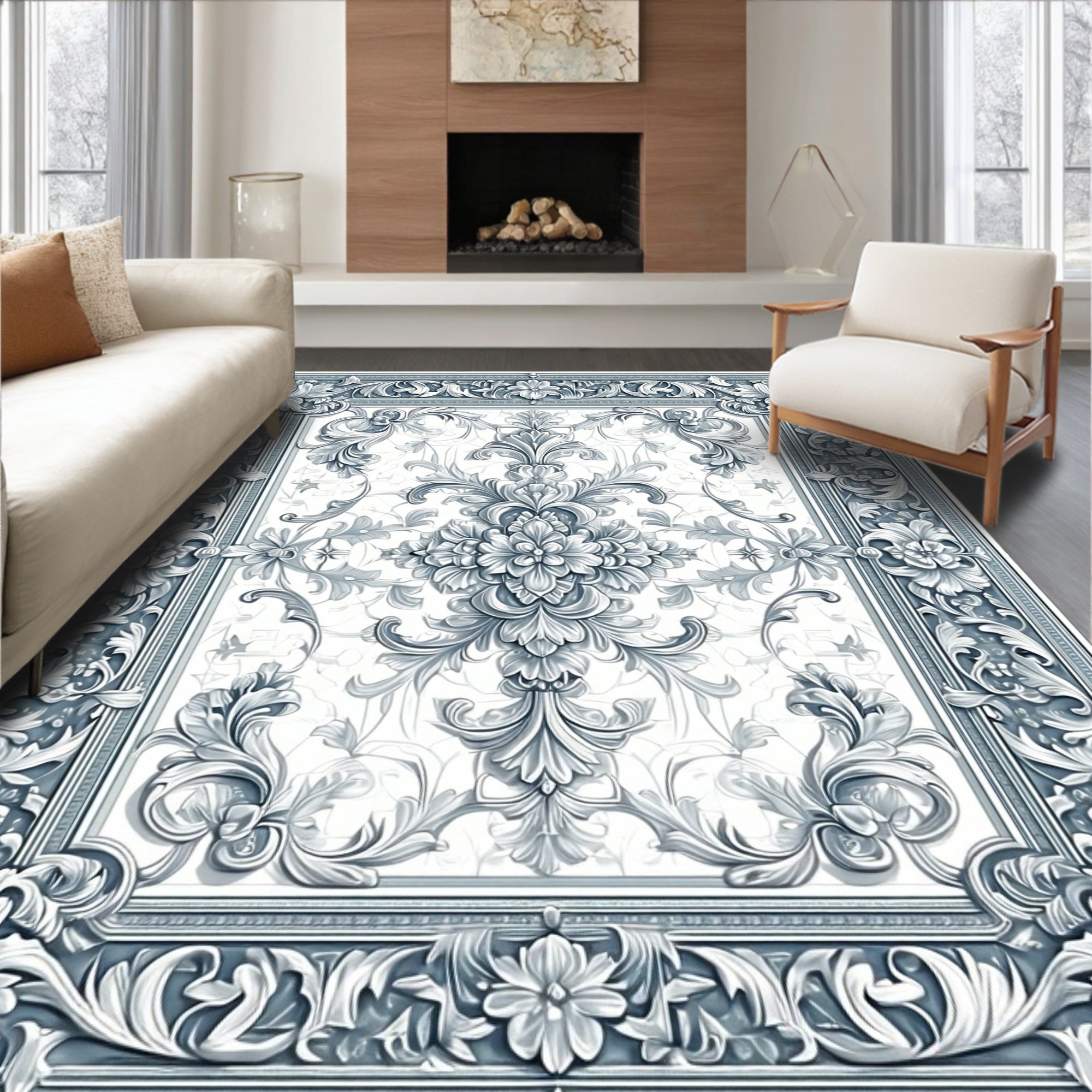 Ornate Floral Scrollwork Design Rug