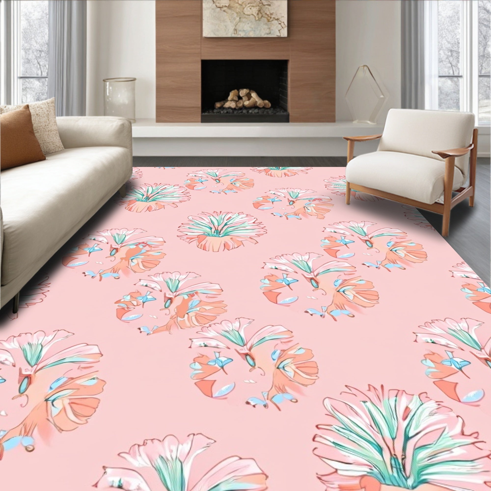 Painterly Floral Design In Blush Tones Rug