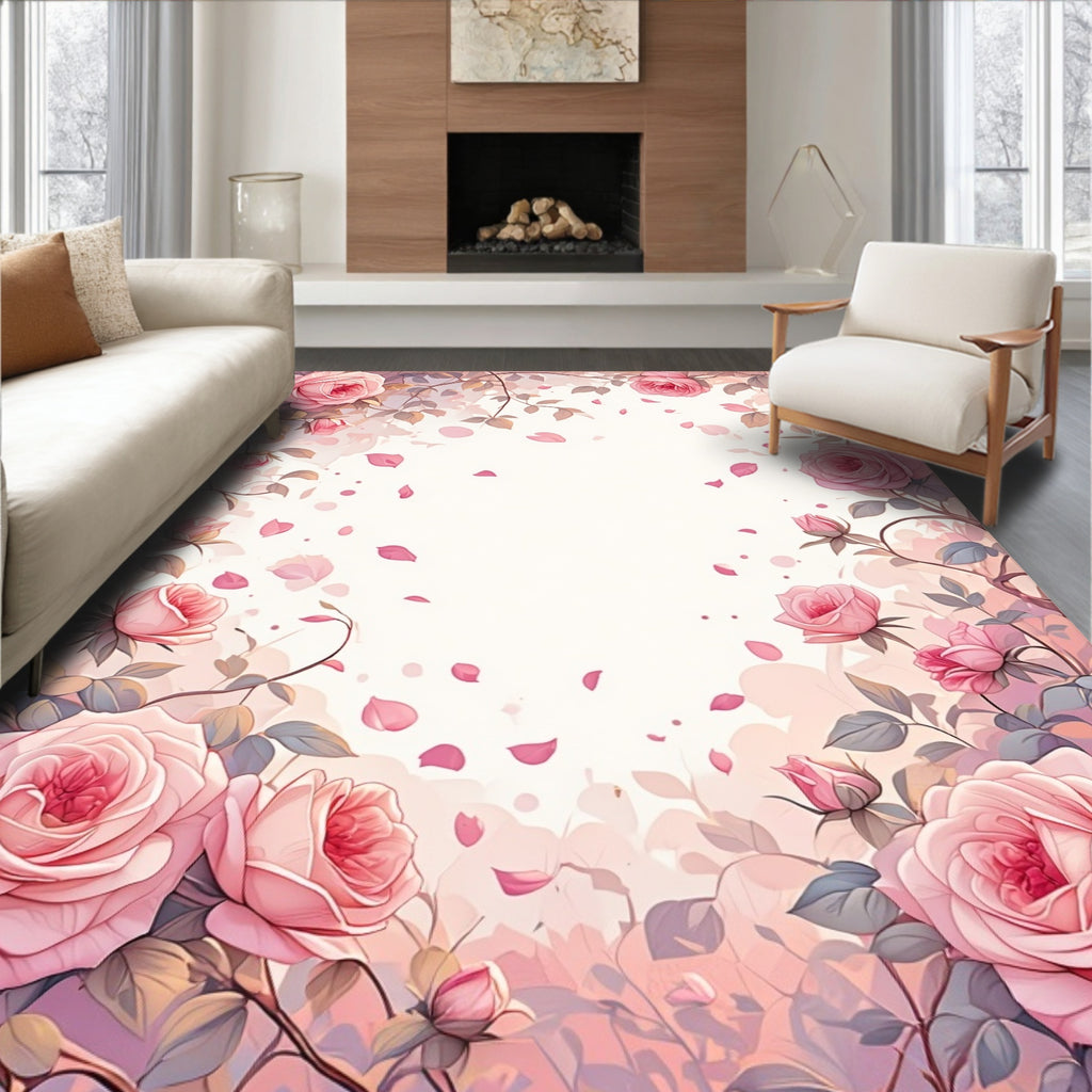 Romantic Rose Blossom Garden Pattern Rug