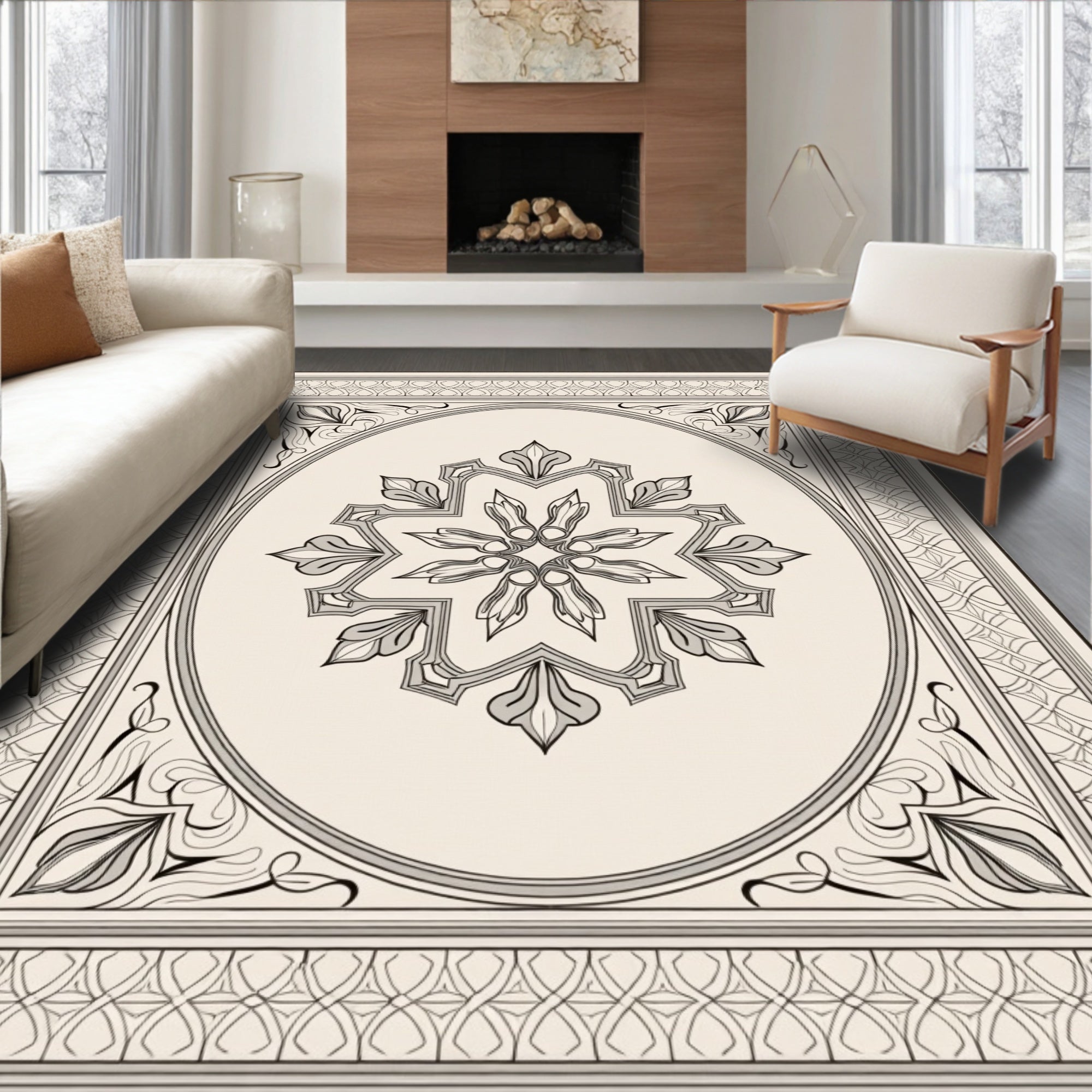 Elegant Oval Center Floral Design Rug