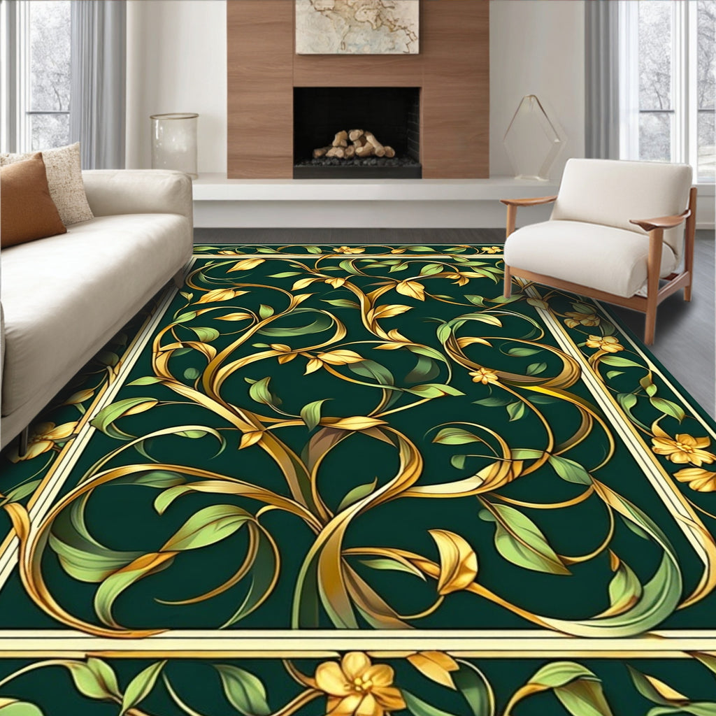 Gilded Floral Vine Scroll Pattern Rug