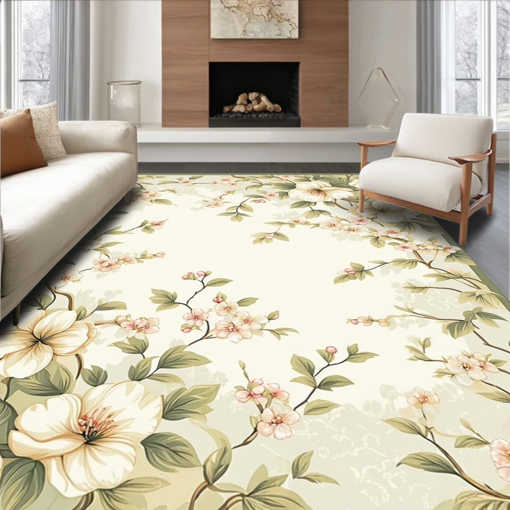 Blossom Branch Floral Textured Vintage Rug