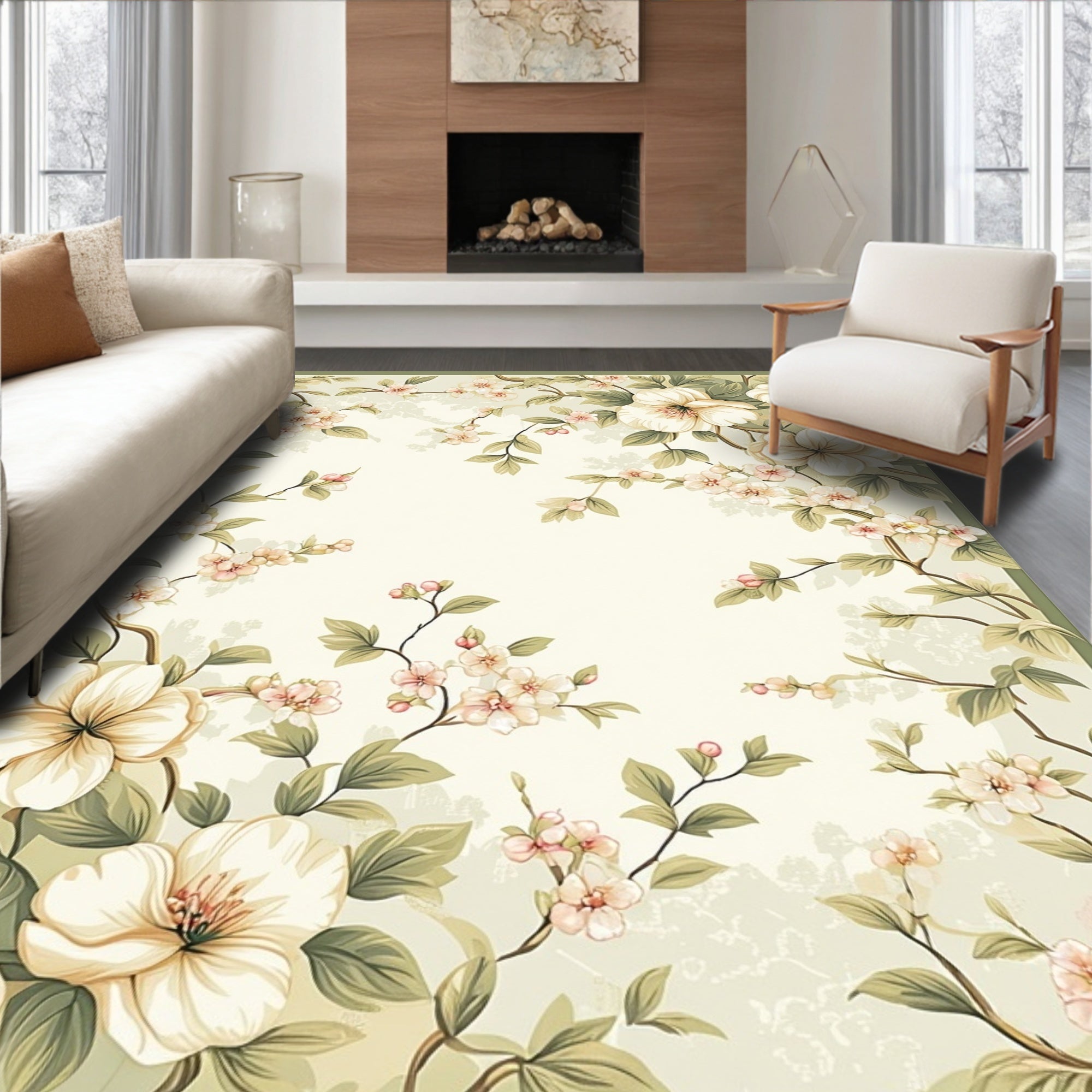 Blossom Branch Floral Textured Vintage Rug