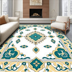 Teal Yellow Floral Medallion Border Rug