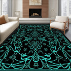 Abstract Teal Floral Swirl Design Rug
