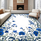 Vibrant Blue Floral Vines Pattern Rug
