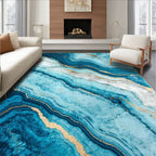 Turquoise Blue Gold Agate Pattern Rug