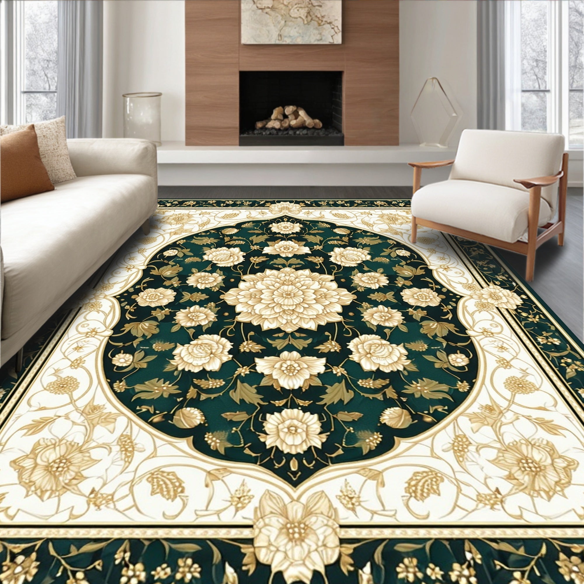 Elegant Floral Medallion Pattern Rug
