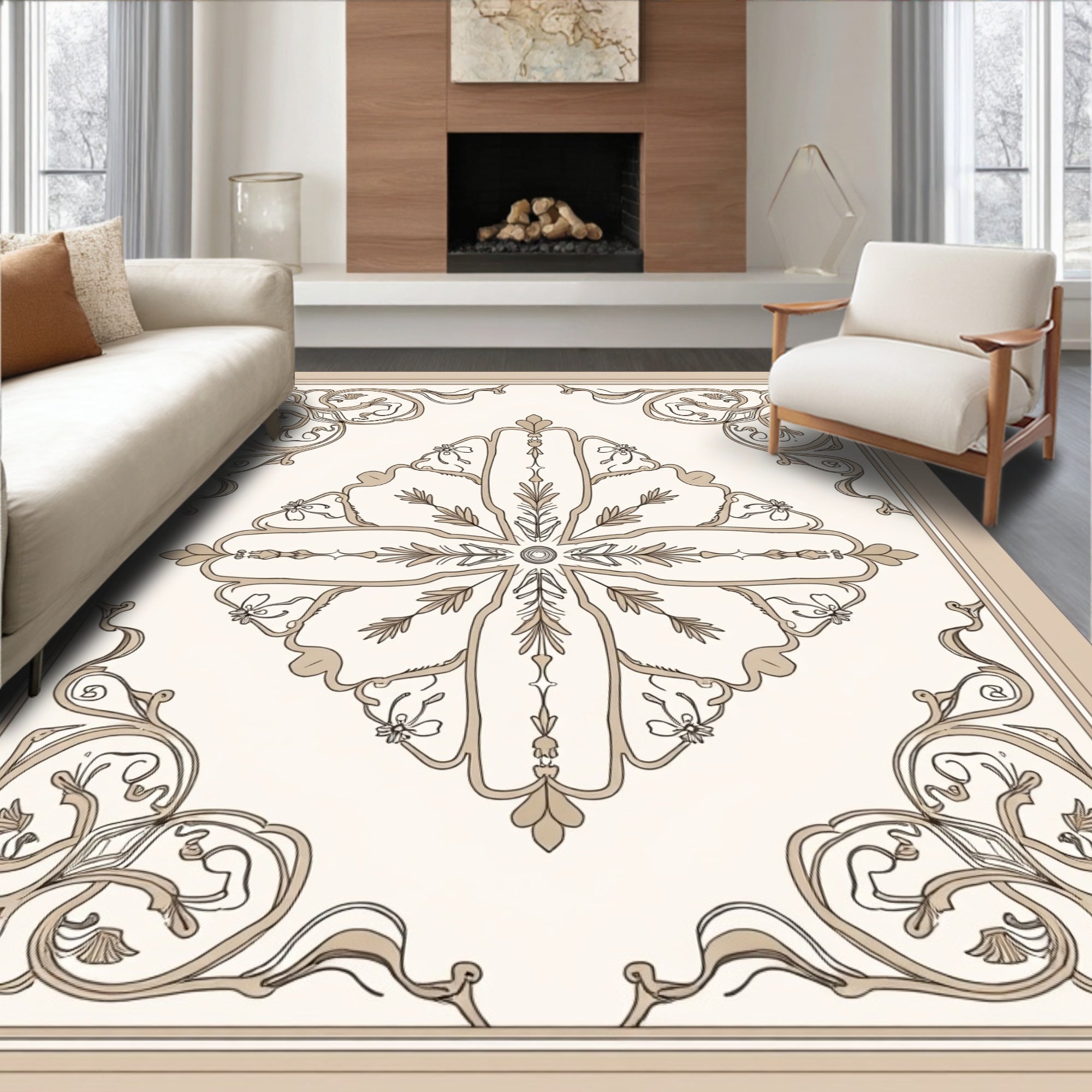 Elegant Floral Swirl Pattern Rug