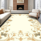 Cream Floral Scrollwork Vintage Frame Rug