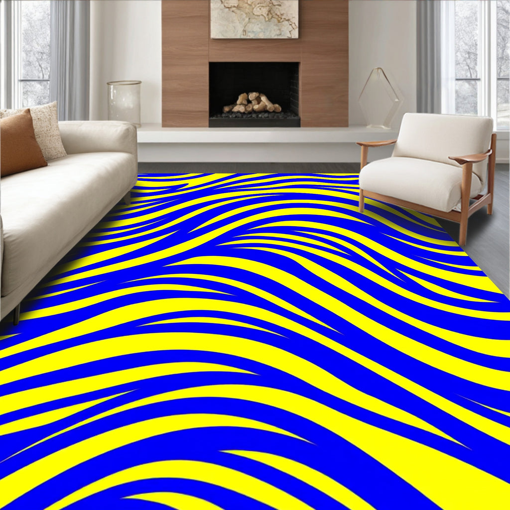 Bold Blue Yellow Striped Pattern Rug