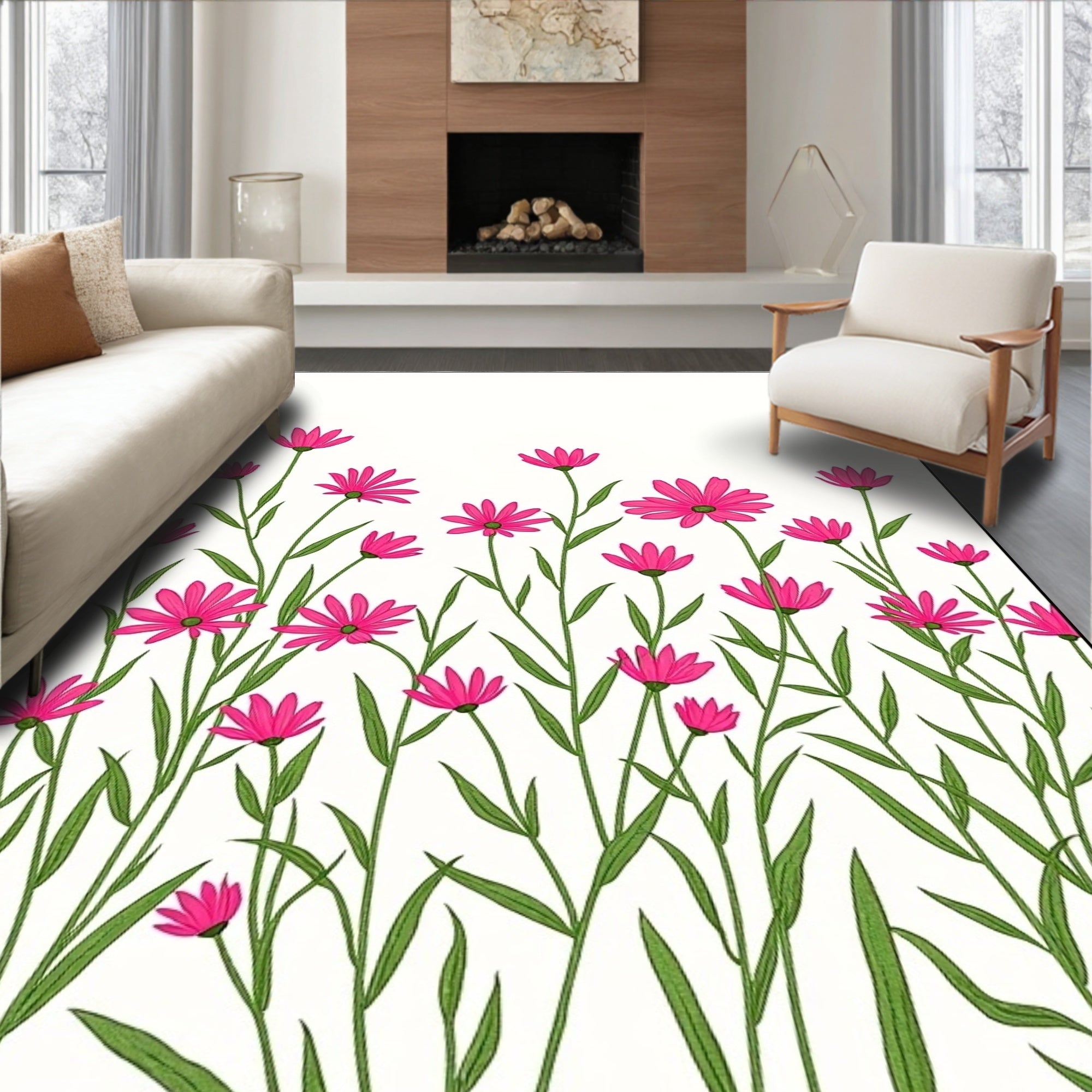 Pink Daisy Field Pattern Rug