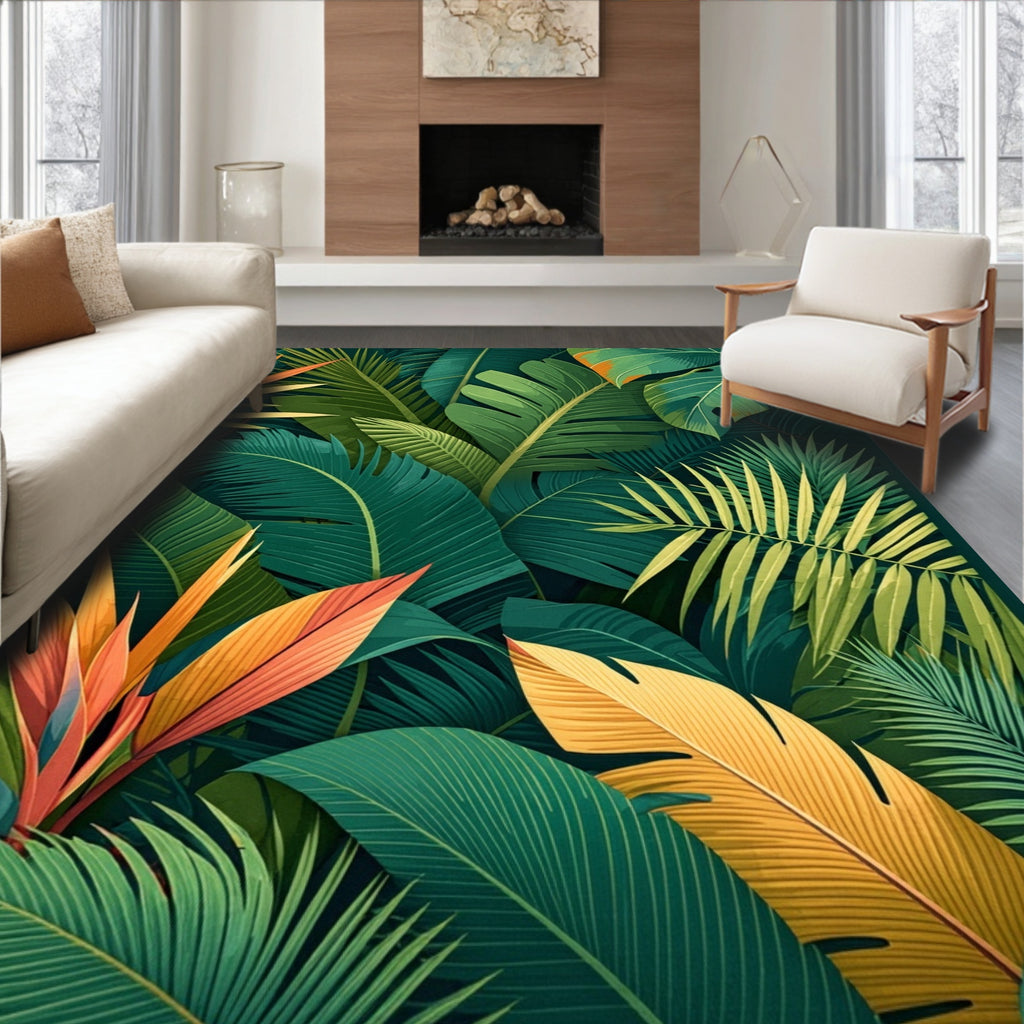 Lush Jungle Tropical Leaf Pattern Rug
