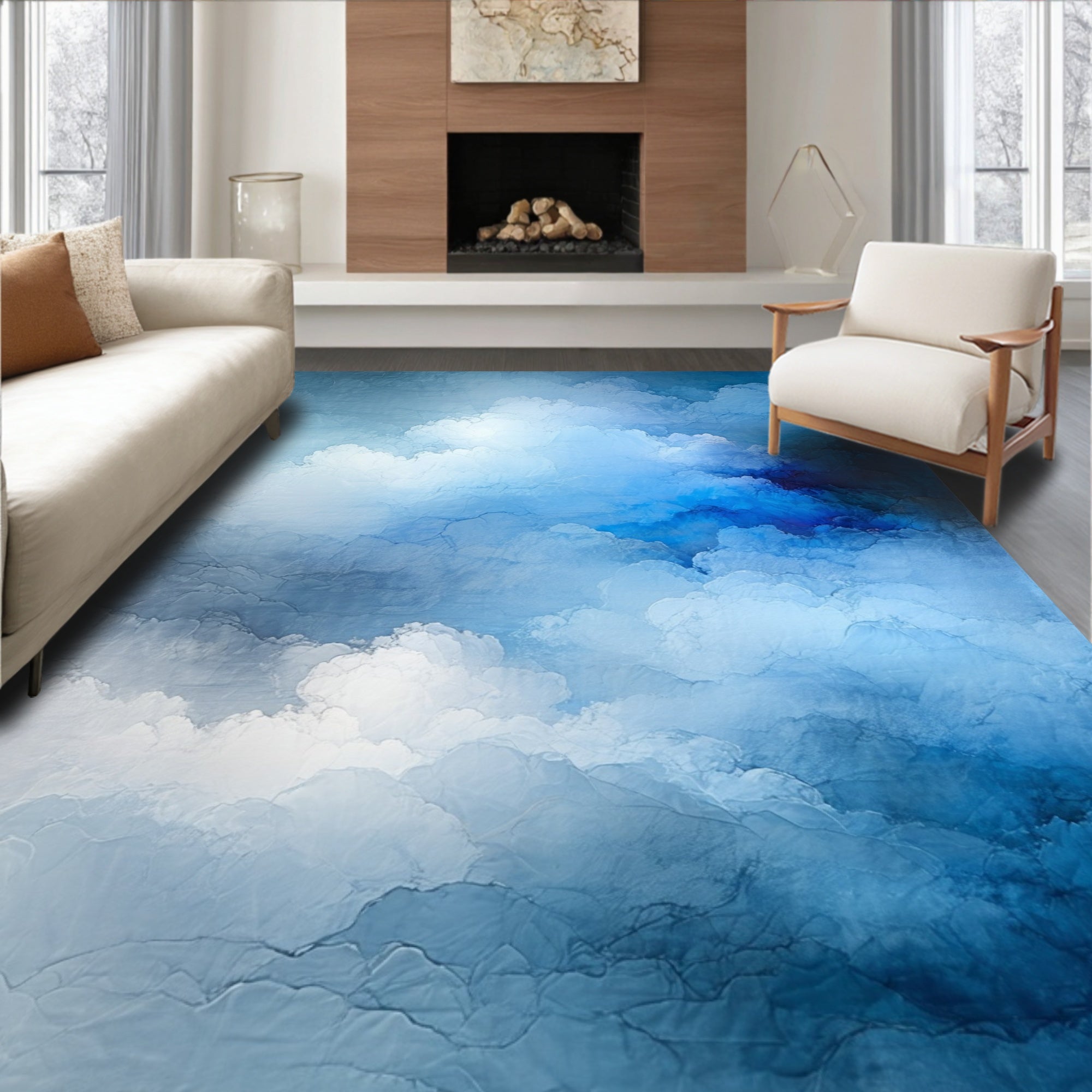 Dreamy Abstract Cloudscape Blue Rug