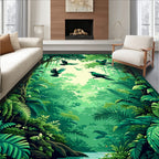 Emerald Forest Flying Birds Rug