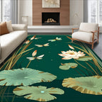 Dragonfly Lotus Pond Nature Scene Rug