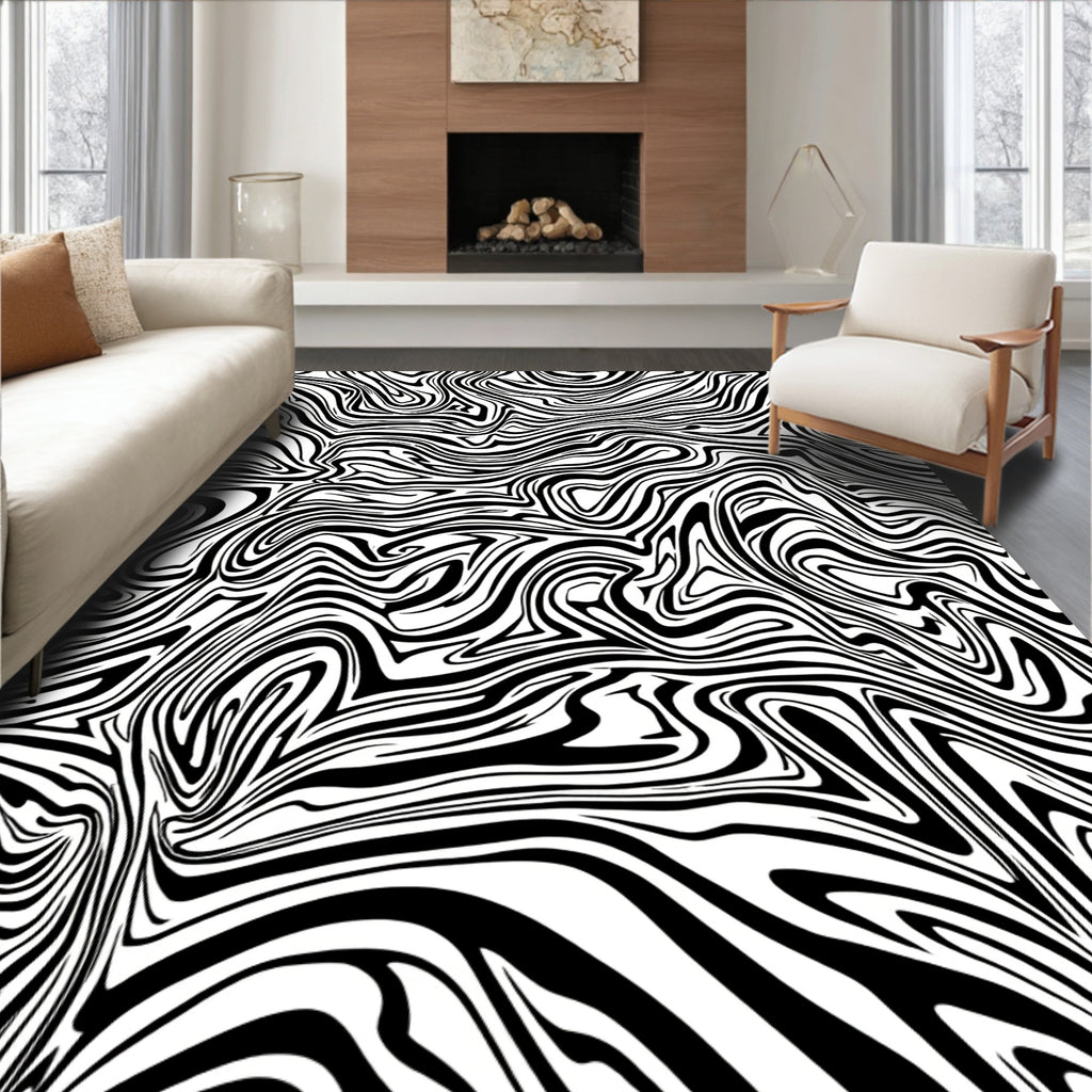 Abstract Black White Marble Pattern Rug