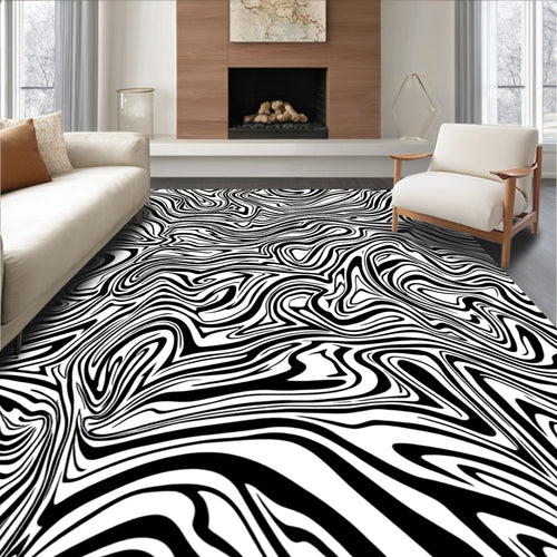 Abstract Black White Marble Pattern Rug