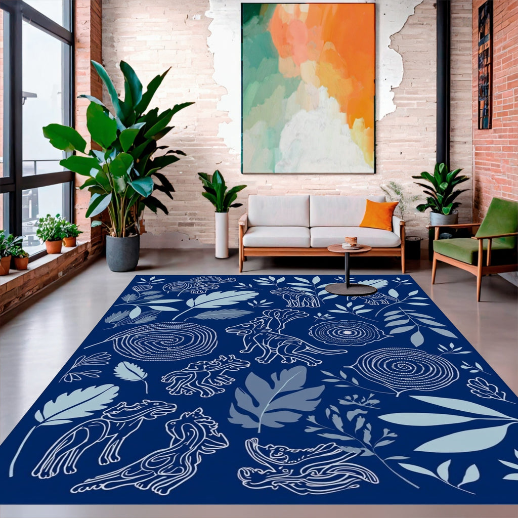 Whimsical Creatures and Botanical Print Rug