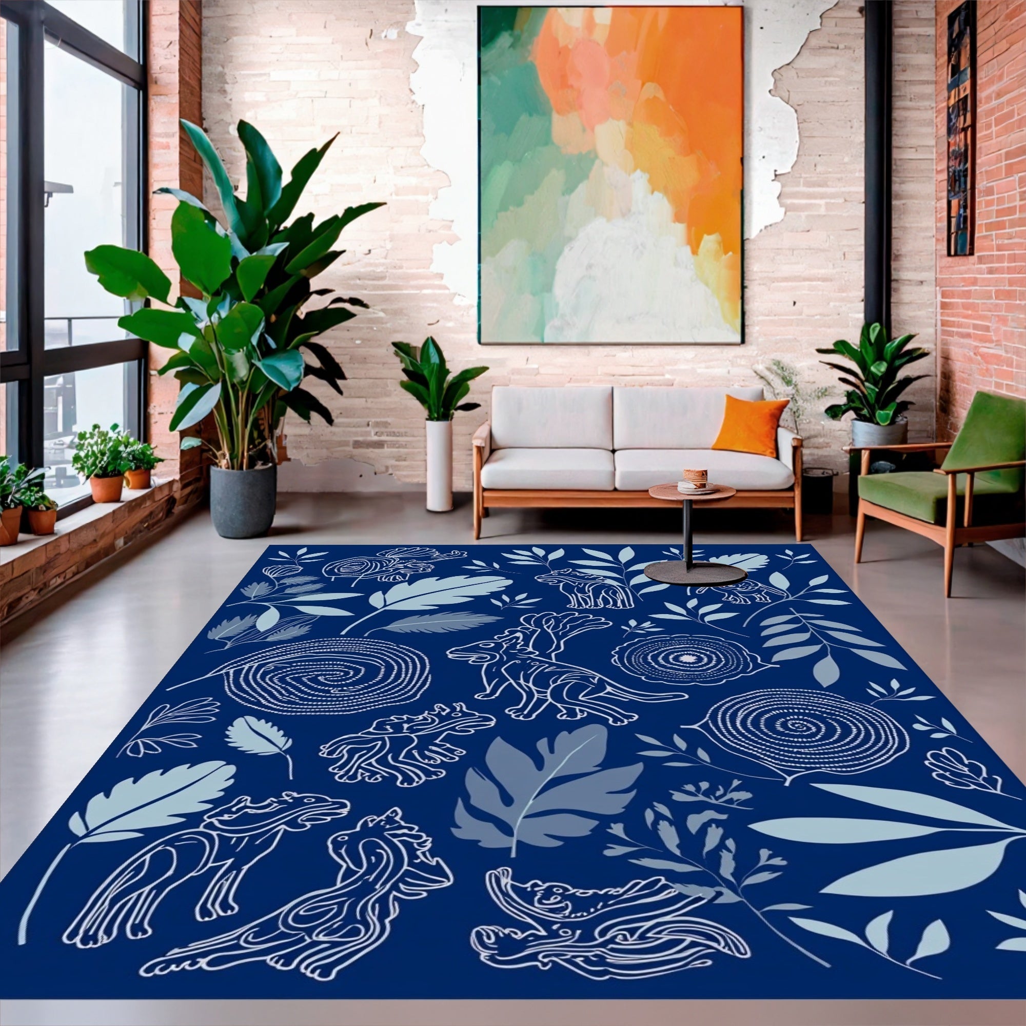 Whimsical Creatures and Botanical Print Rug