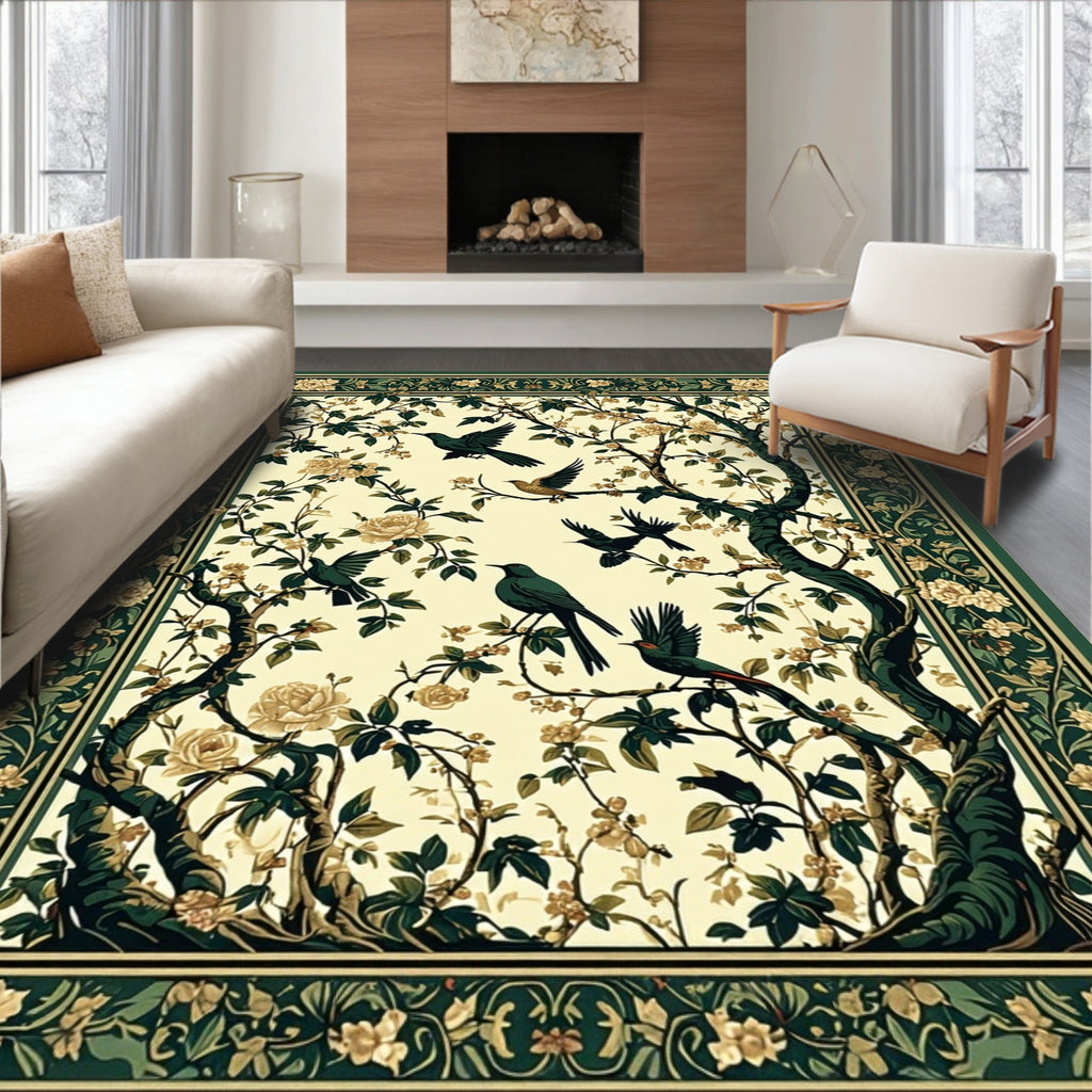 Gilded Bird Tree Floral Pattern Rug
