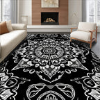 Intricate Black White Mandala Pattern Rug