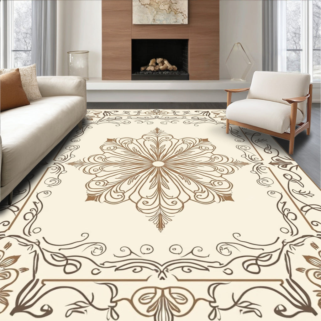 Elegant Floral Swirl Frame Design Rug